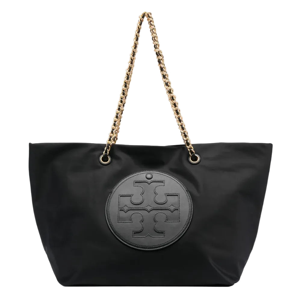 Toy Brch Black Nylon Tote with Gold-Tone Chain Straps 45*27