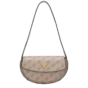 GUSS Logo-Pattern Half-Moon Shoulder Bag (Beige/Brown) 23*12