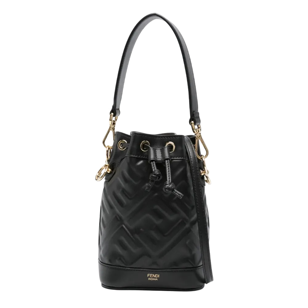FND - Mon Tresor Mini Bucket Bag – Black FF Embossed Leather 13*18