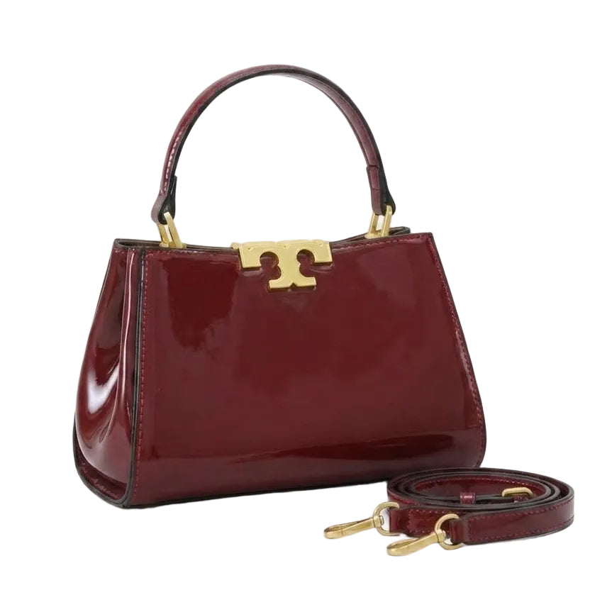 Toy Brch Burgundy Patent Leather Top Handle Bag 21×14