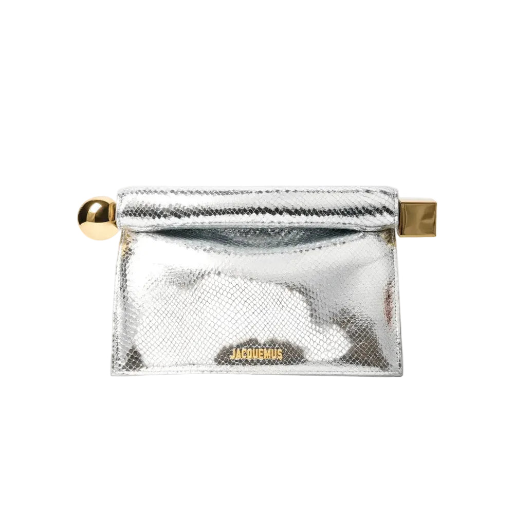 Jacq - La Pochette Rond Carré Mini Bag – Silver Snake-Effect Leather 25*16