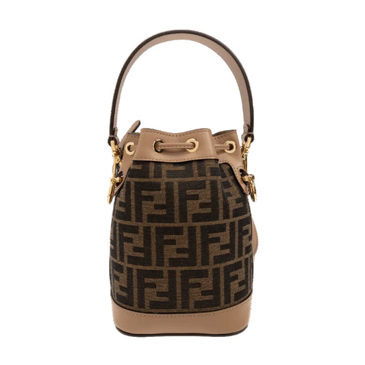 FND - Mon Tresor Mini Bucket Bag – Brown FF Canvas & Beige Leather 13*18