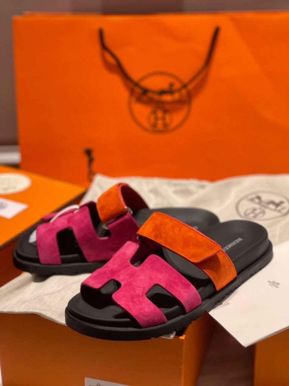 Herm Chypre Sandals in Multicolor Suede with Black Anatomical Sole