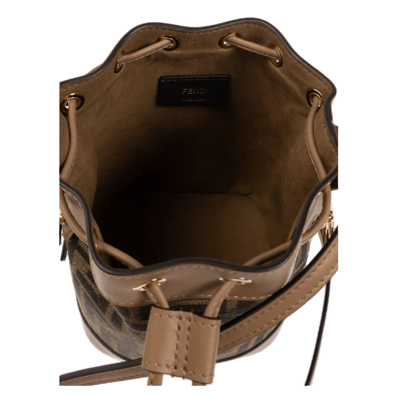 FND - Mon Tresor Mini Bucket Bag – Brown FF Canvas & Beige Leather 13*18