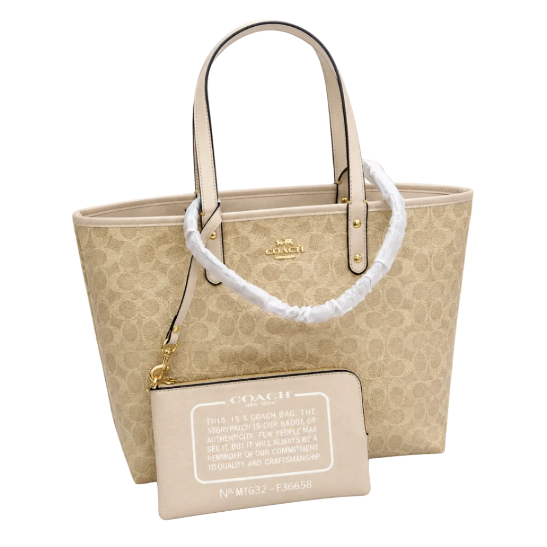 Coach Signature Canvas Tote Bag with Pouch – Beige 30*41