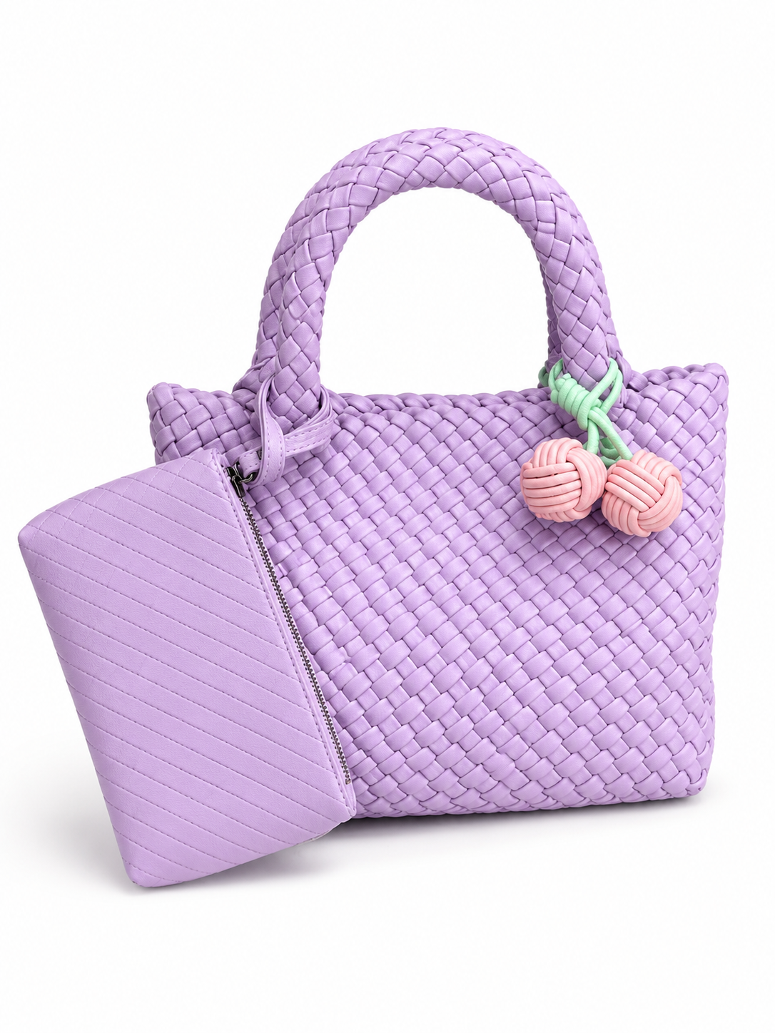 Bottega Woven Leather Tote Bag with Pouch – Lavender 30*20