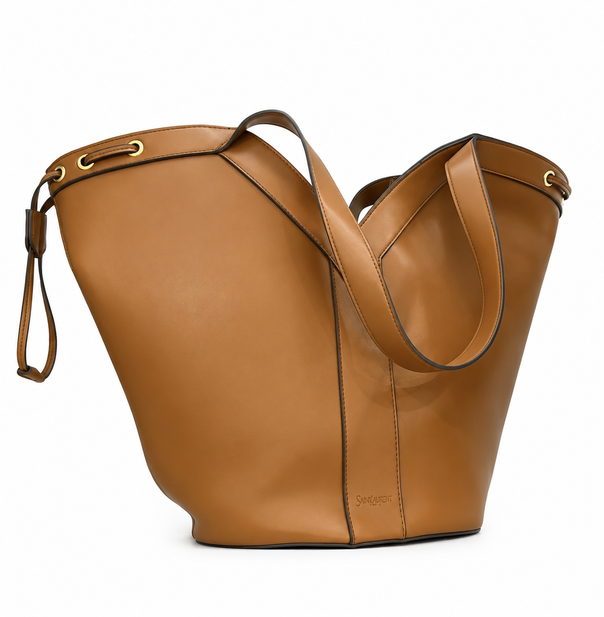 Saint Laurent Inspired Leather Bucket Tote Bag – Camel Tan