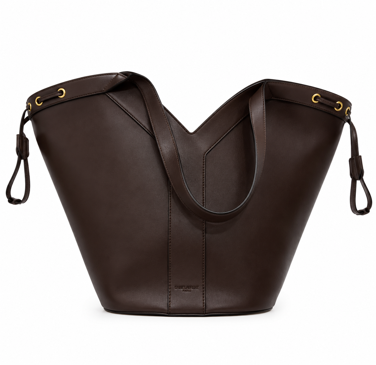 Saint Laurent Inspired Leather Bucket Tote Bag – Dark Espresso Brown