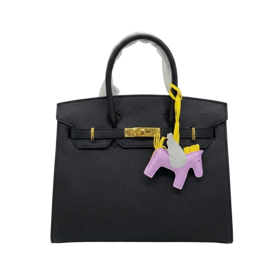 Black Birkin Style Handbag with Pegasus Charm 30*25