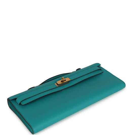 Hermes - Kelly Elongated Cut Clutch in Vert Audace / Deep Teal Leather 31*16