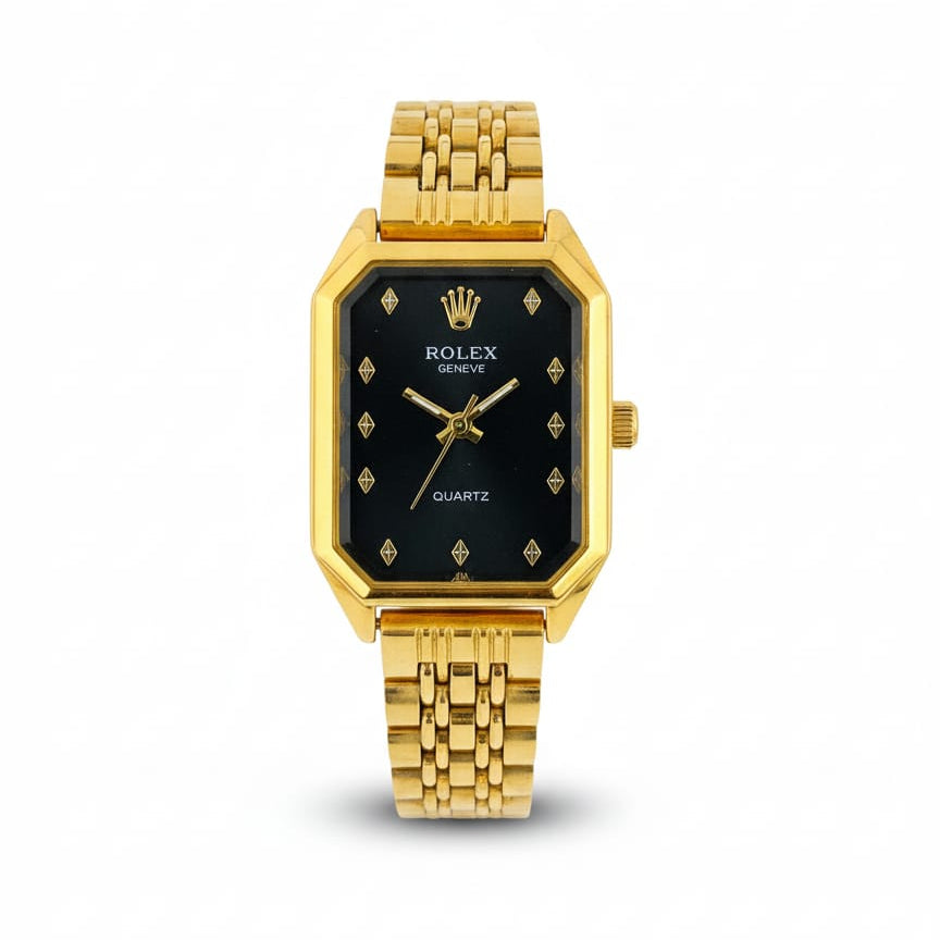 RO Quartz Square Golden Watch With Black dial for women