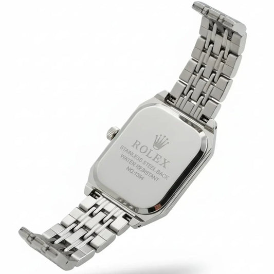 RO Quartz Square Silver Watch With White dial and Silver logo for women