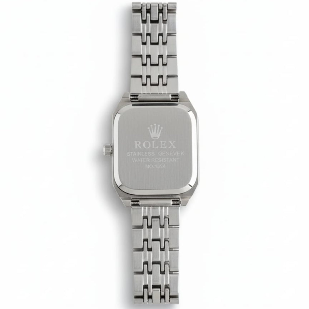 RO Quartz Square Silver Watch With Black dial and Gold logo for women