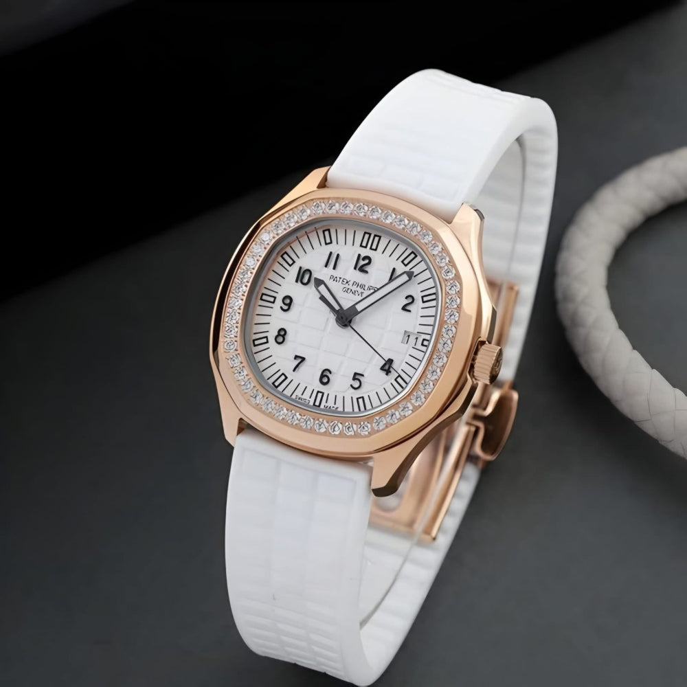 PP Aquanaut Luce Rose Gold, White strap with White dial