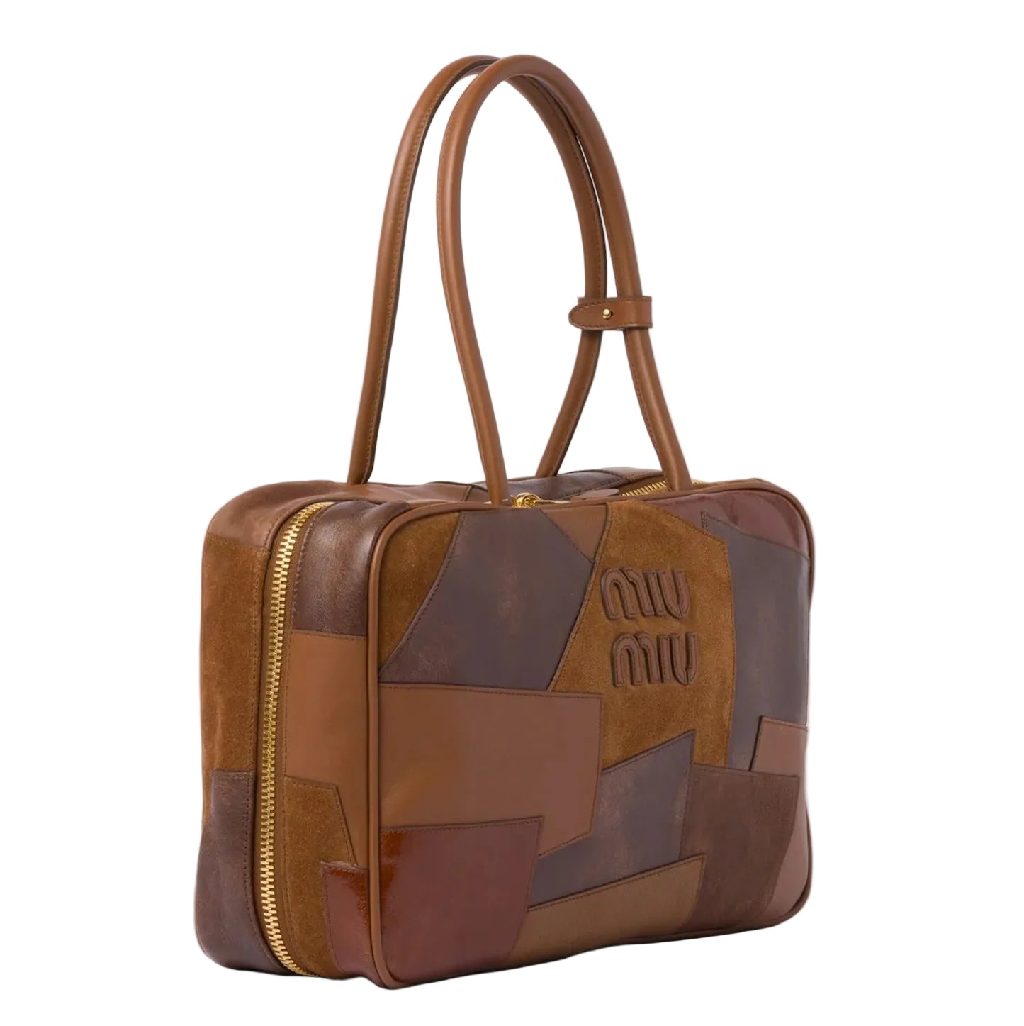 Mu Mu - Beau Leather Patchwork Top-Handle Bag – Cognac & Brown size: 39*34