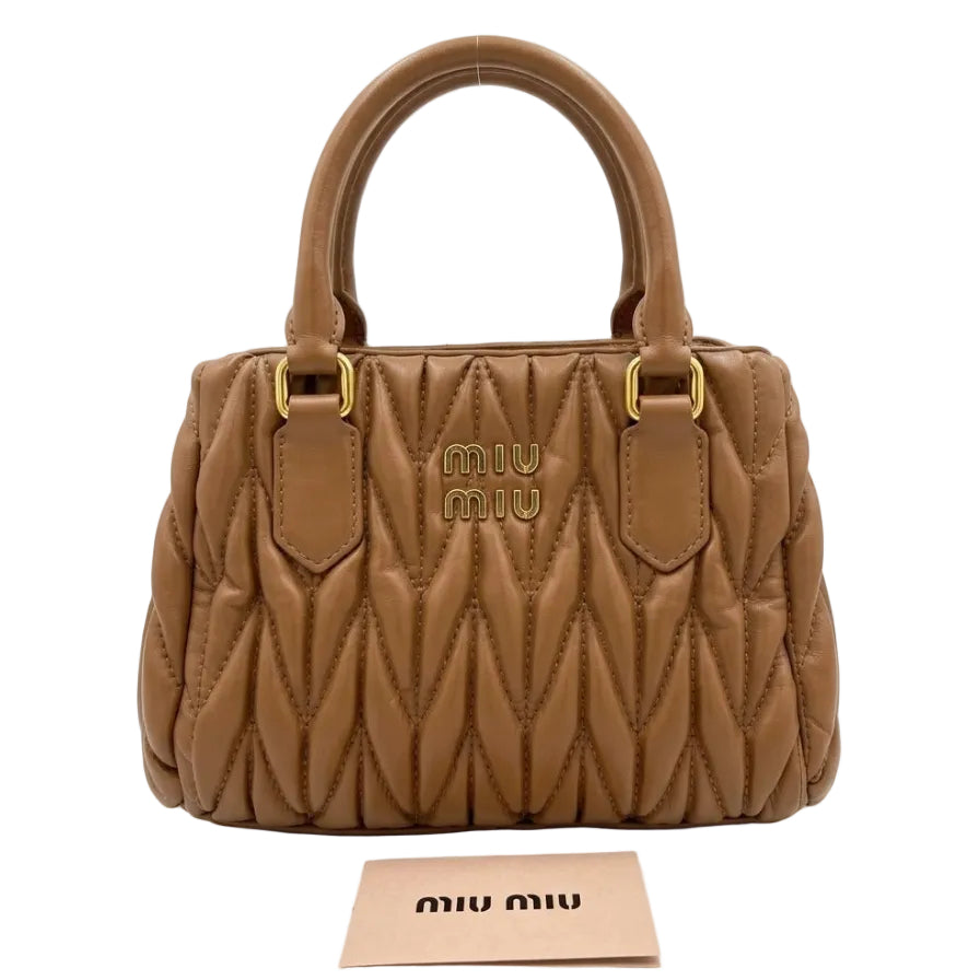 Mu Mu - Wander Matelassé Nappa Leather Bag – Cognac Brown Size 20*16