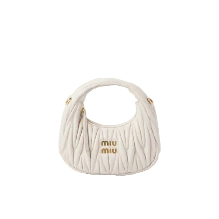 Mu Mu - Wander Matelassé Nappa Leather Hobo Micro Bag – White Size: 22*12