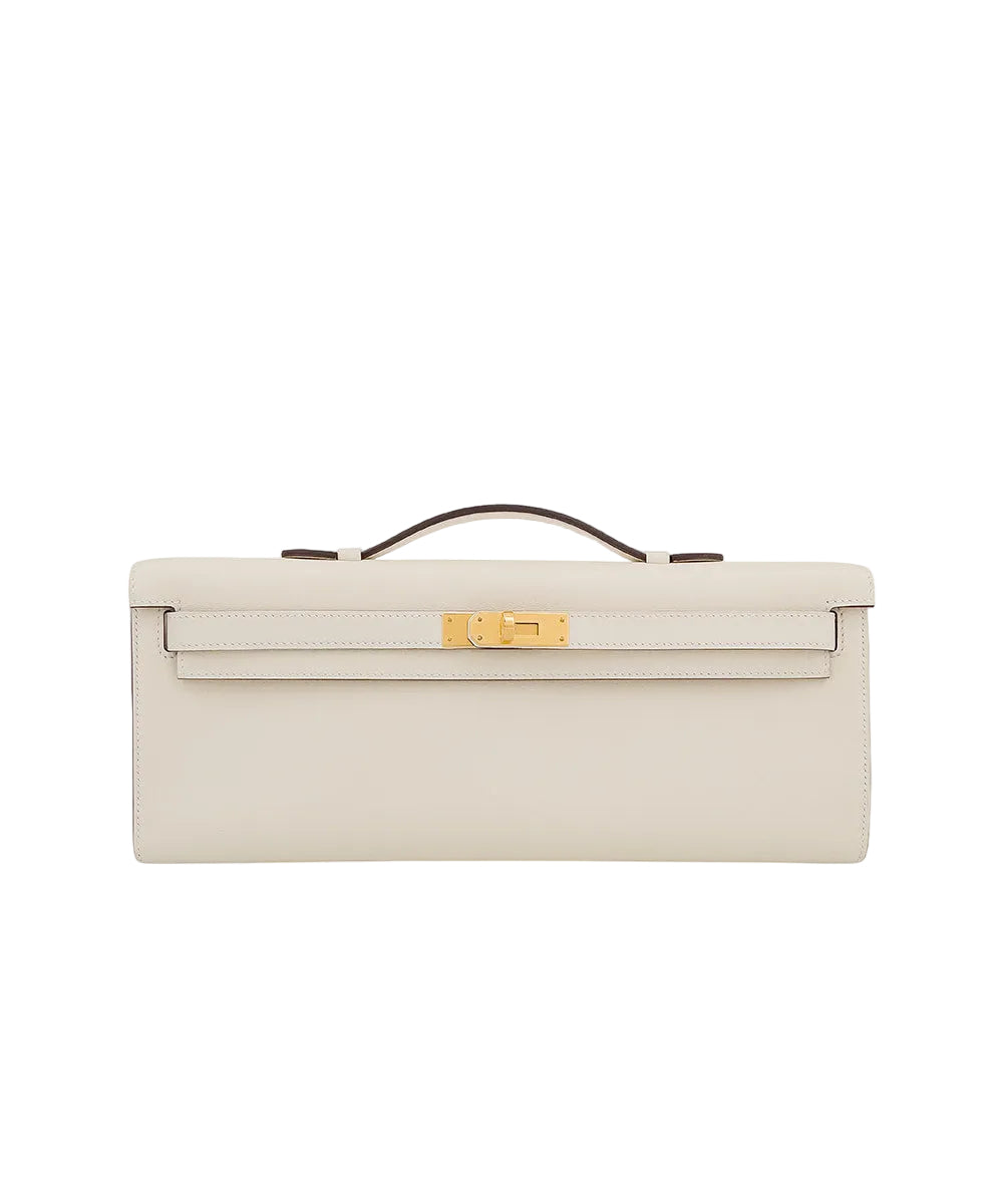 Herm - Kelly Elongated Cut Clutch in Nata Off-White Leather 31*16