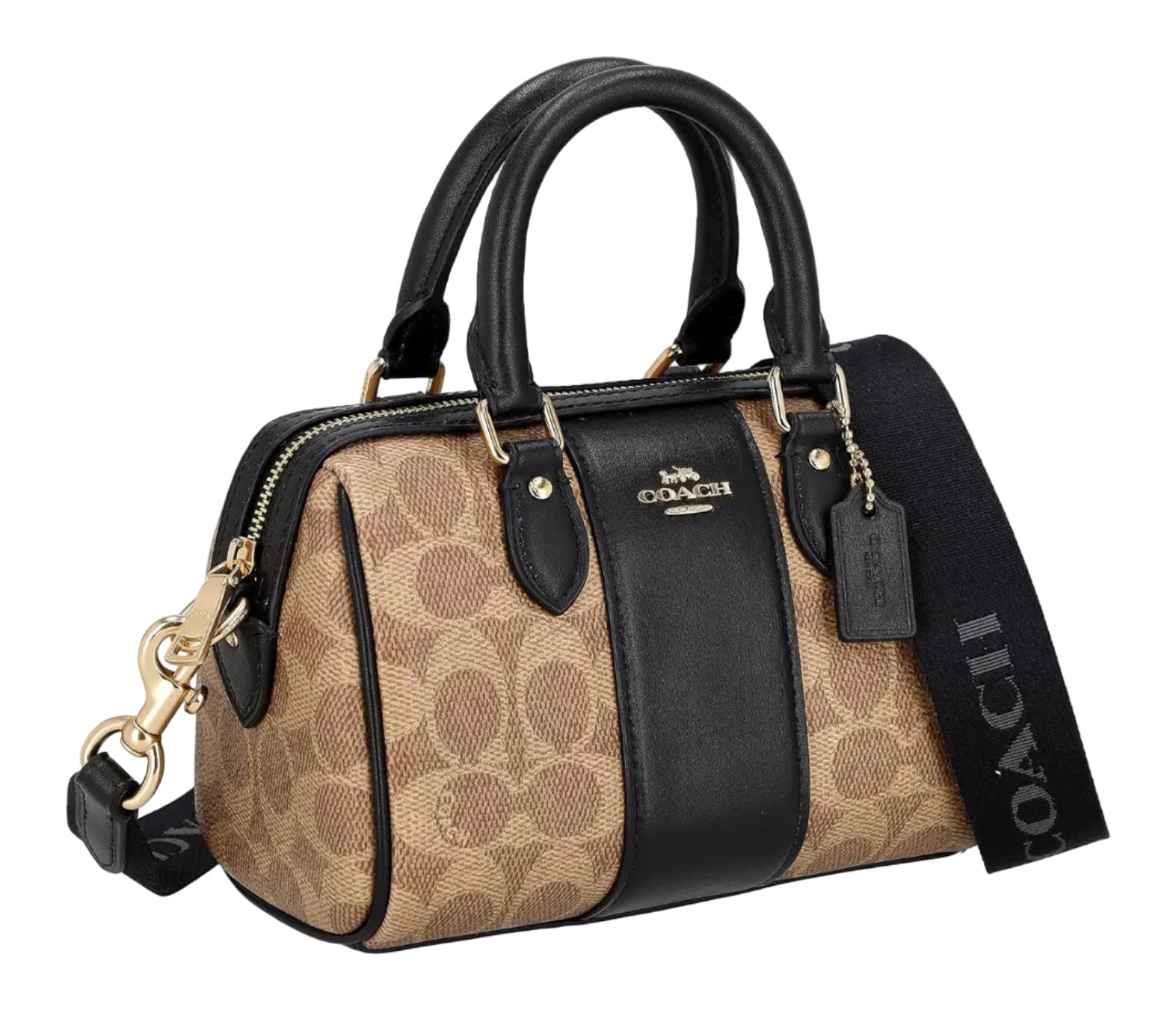 Coch Signature Canvas Rowan Satchel with Varsity Stripe (Khaki/Black) 17*14