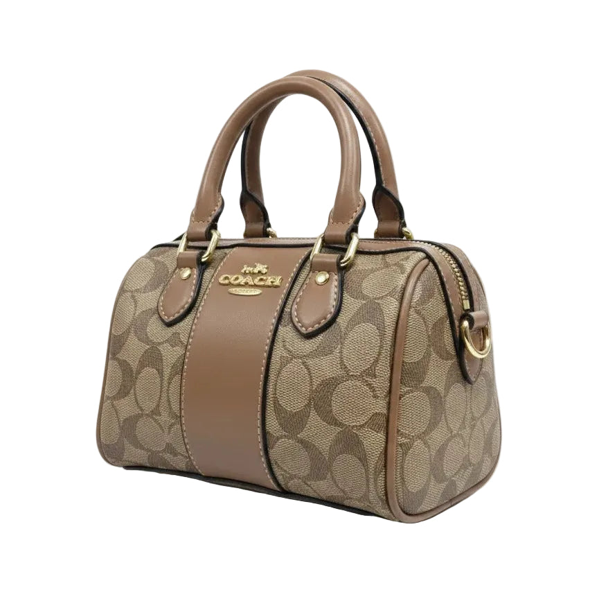 Coch Signature Canvas Rowan Satchel with Center Stripe (Brown/Saddle) 17*14