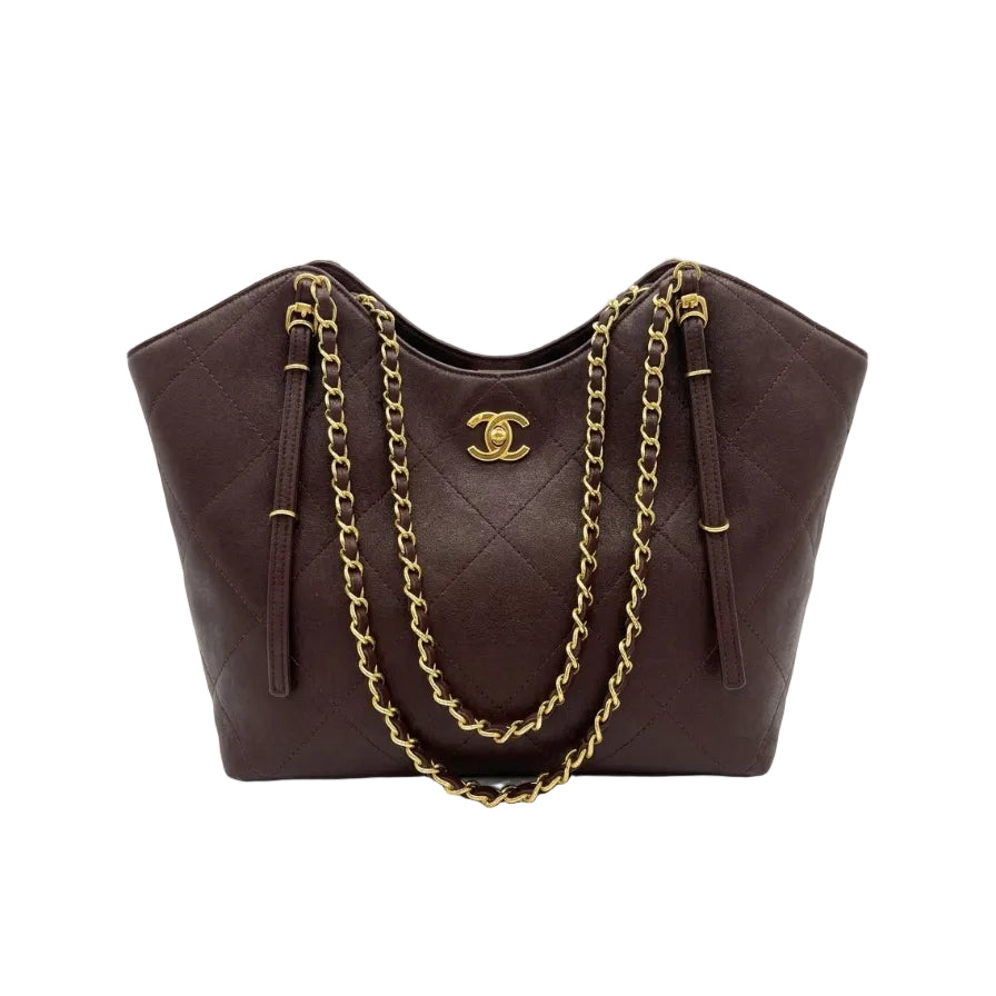 CHNL Quilted Chain Tote Bag (Burgundy/Wine) 42*24