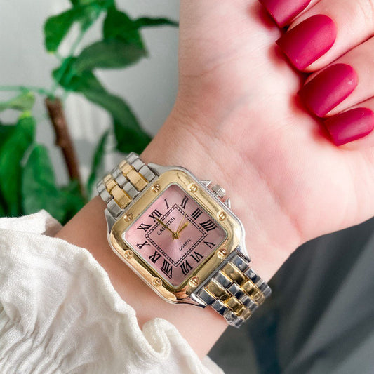 CRT Santos Lady woman Silver, Gold With Pink dial