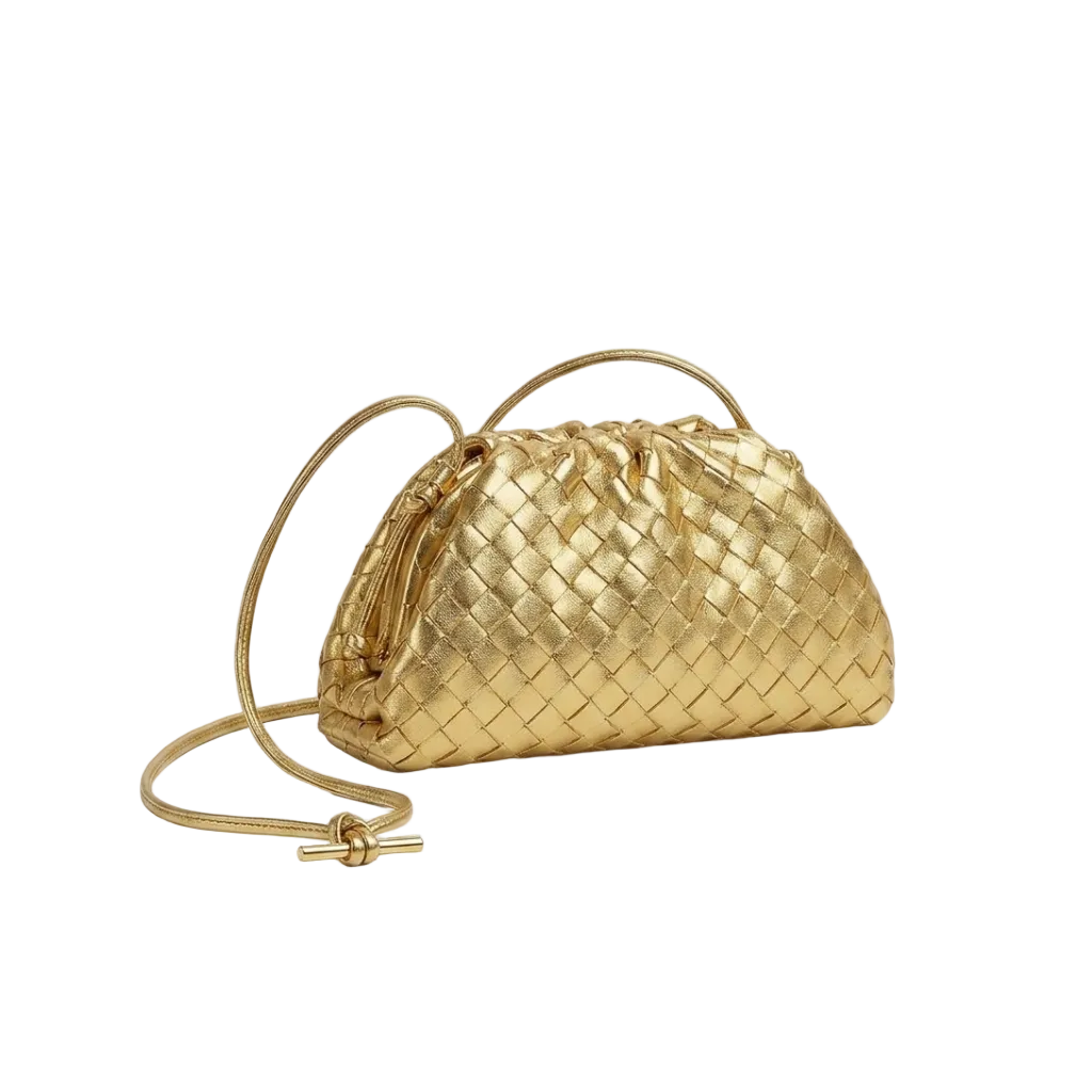 Bott Ven Mini The Pouch – Gold Metallic Intrecciato Leather 25*16