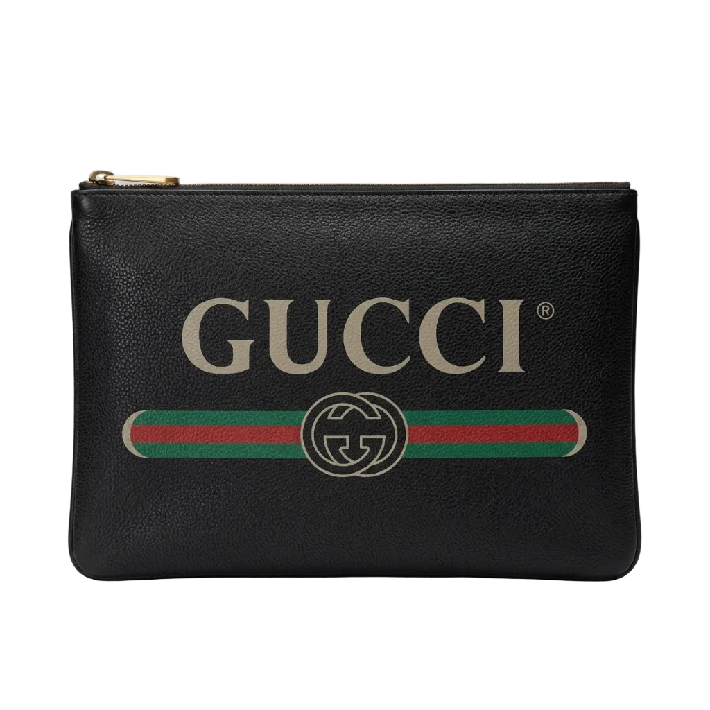 Guci Signature Leather Wristlet Pouch