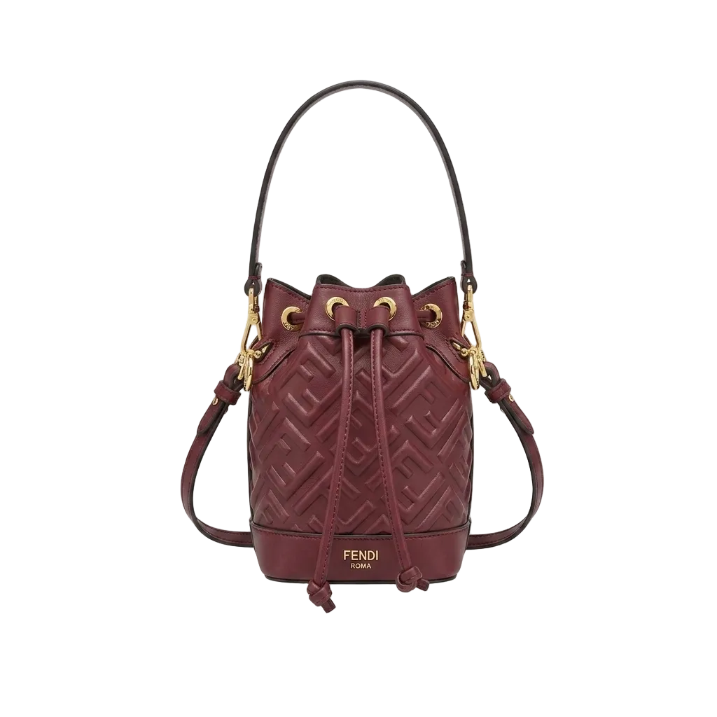 FND - Mon Tresor Mini Bucket Bag – Burgundy FF Embossed Leather 13*18