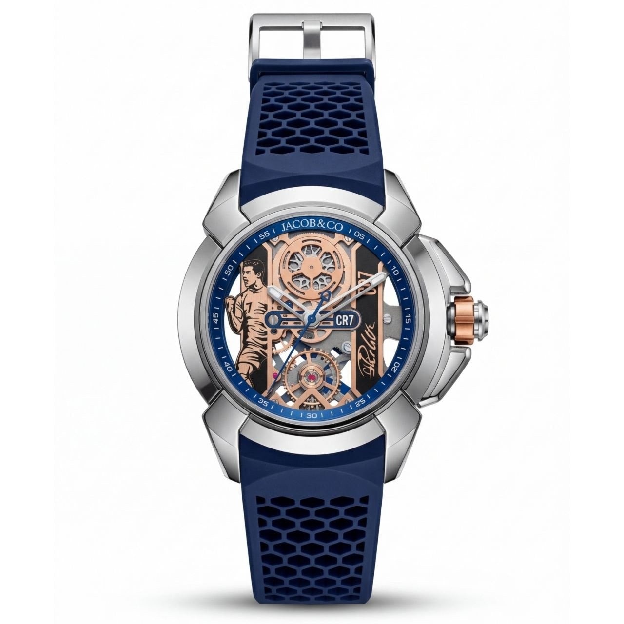 Jcb & Co. Epic X "Heart of CR7" – Silver Steel & Navy Blue Edition (Semi-Automatic)