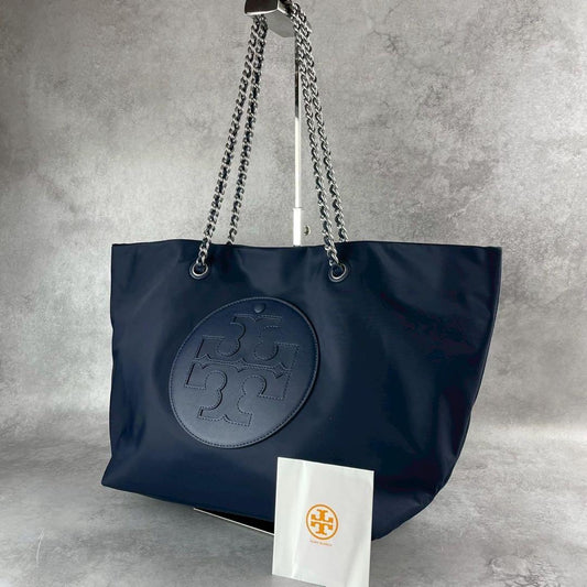 Toy Brch Navy Nylon Tote with Chain Straps 45*27