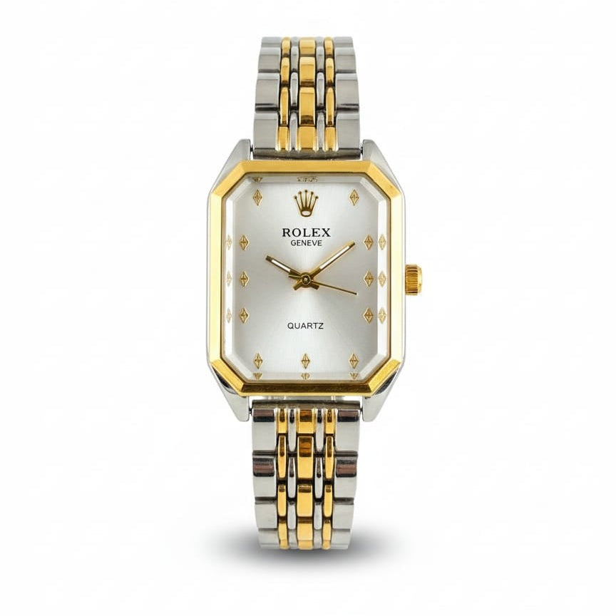 RO Quartz Square Silver, Gold Watch With White dial for women