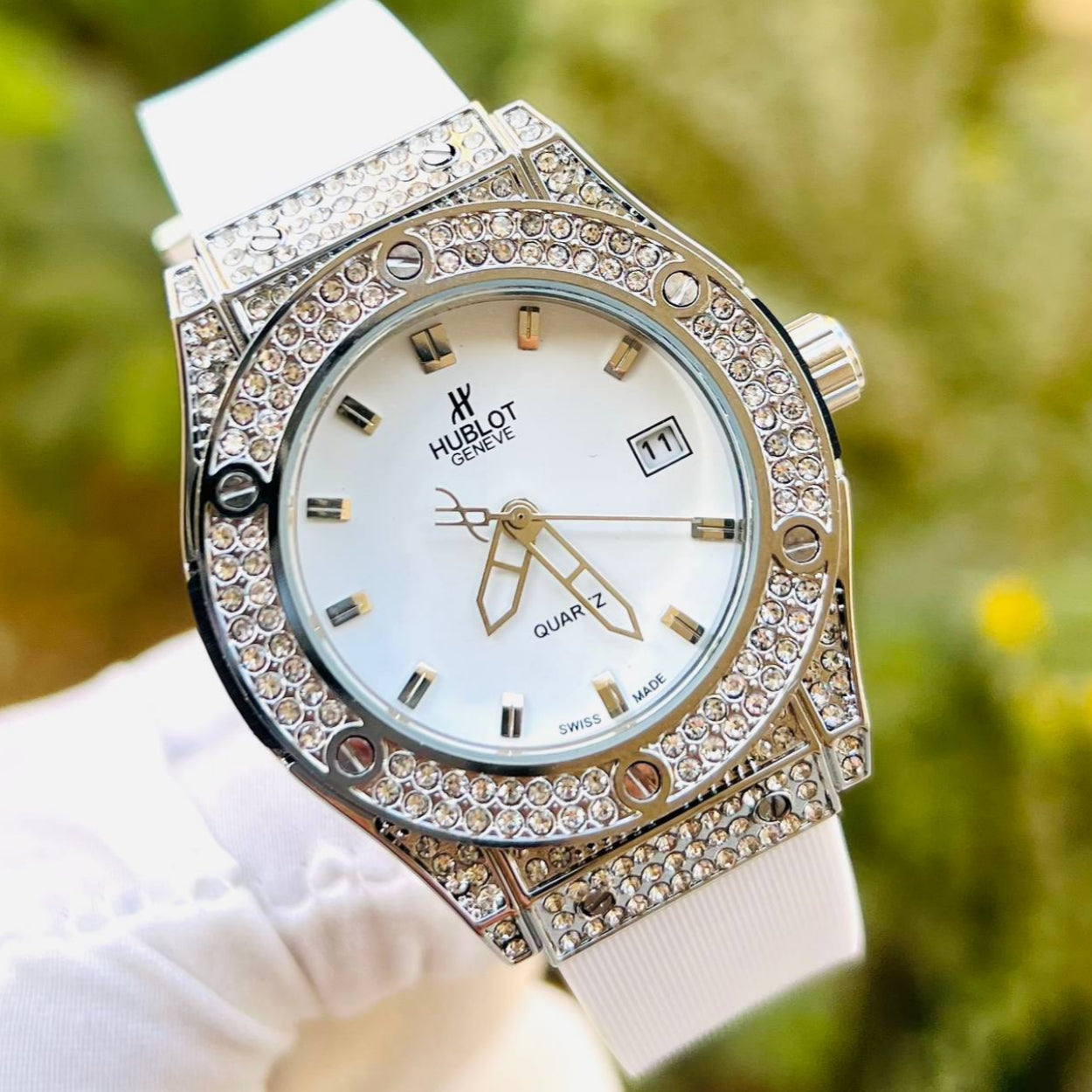 HUB Geneve Women's Silver & White Rubber