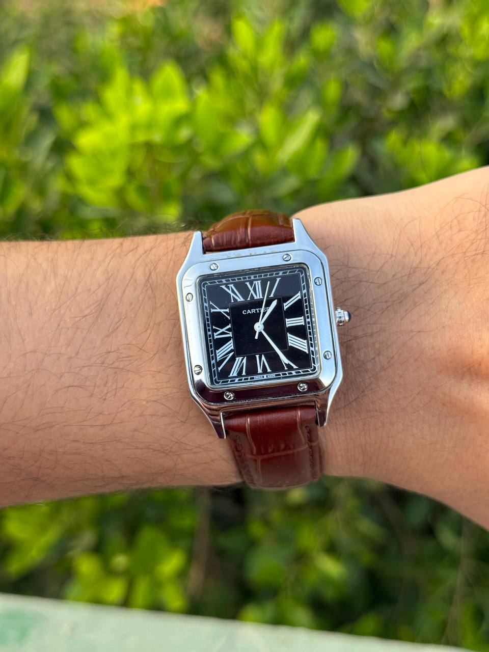Santos de CRT Silver frame Black dial and Brown leather strap