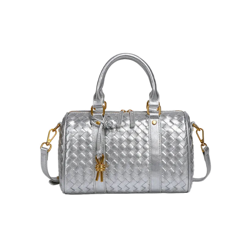 Bott Ven Intrecciato Silver Leather Boston Bag 25×19