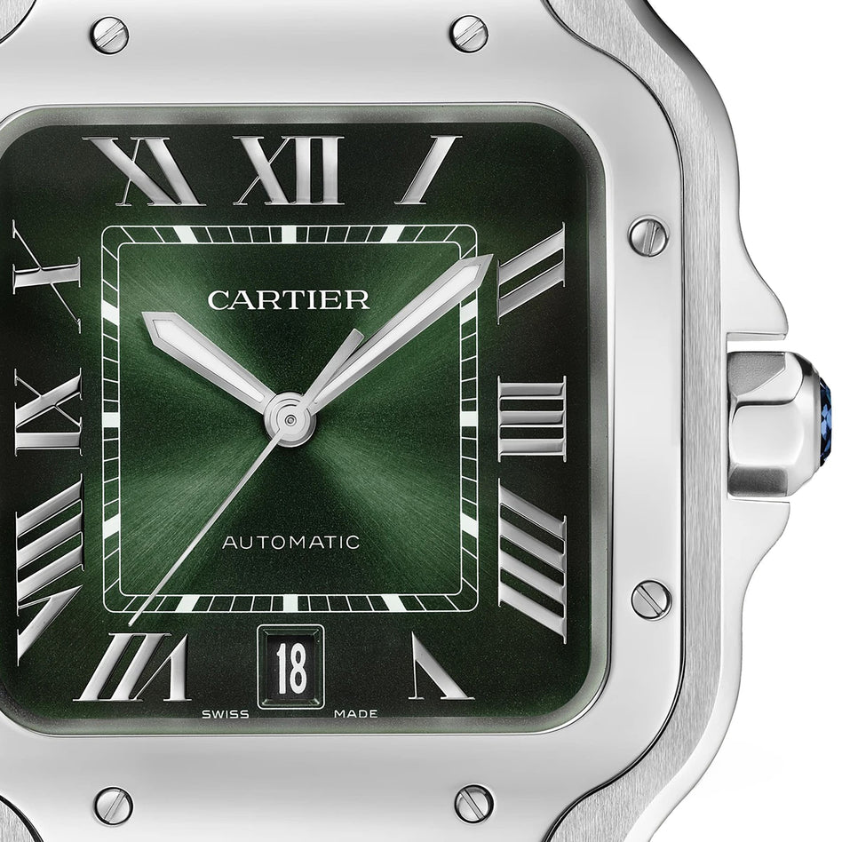 Santos de CRT Silver frame Quartz Green dial