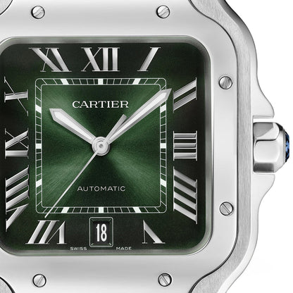 Santos de CRT Silver frame Quartz Green dial