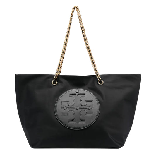 Toy Brch Black Nylon Tote with Gold-Tone Chain Straps 45*27