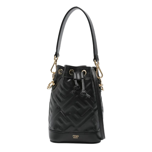 FND - Mon Tresor Mini Bucket Bag – Black FF Embossed Leather 13*18
