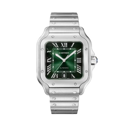 Santos de CRT Silver frame Quartz Green dial