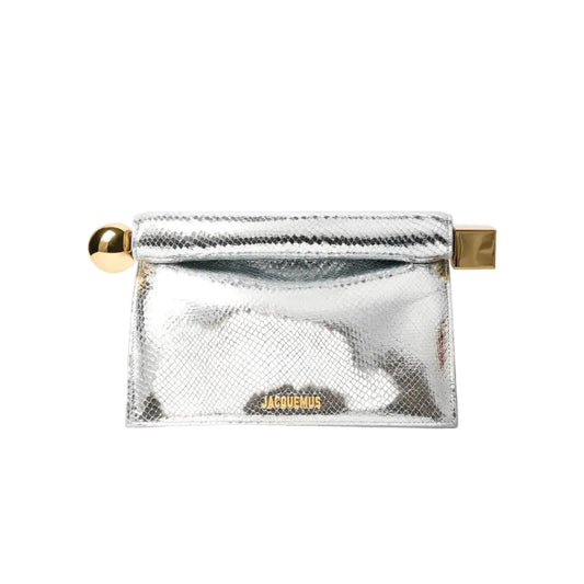 Jacq - La Pochette Rond Carré Mini Bag – Silver Snake-Effect Leather  25*16