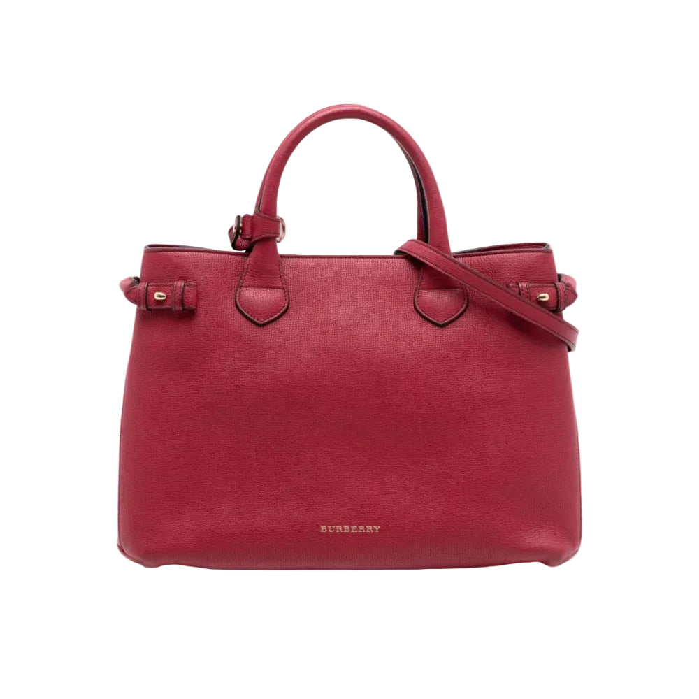 Burb - Medium Banner Tote Bag – Dark Red Grained Leather 34*24