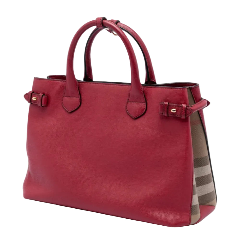 Burb - Medium Banner Tote Bag – Dark Red Grained Leather 34*24