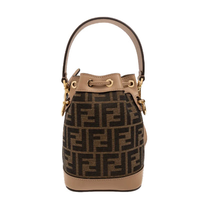 FND - Mon Tresor Mini Bucket Bag – Brown FF Canvas & Beige Leather 13*18