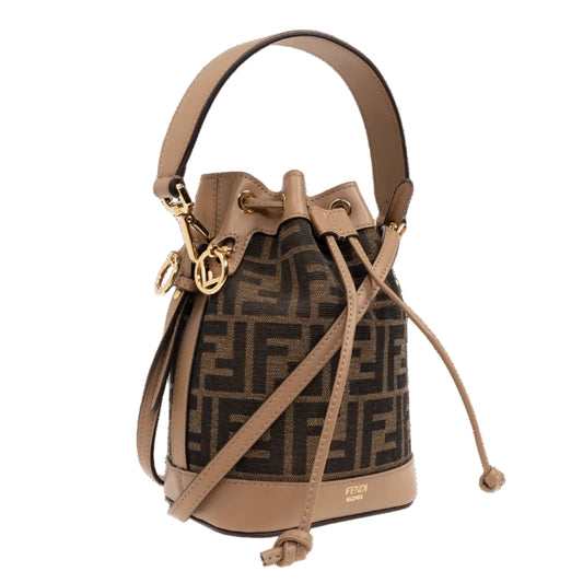 FND - Mon Tresor Mini Bucket Bag – Brown FF Canvas & Beige Leather 13*18