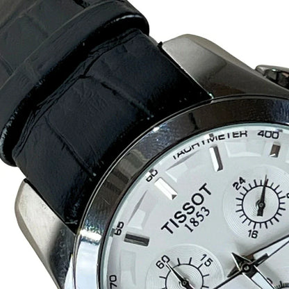 TIS Analog White Dial Black Leather Strap