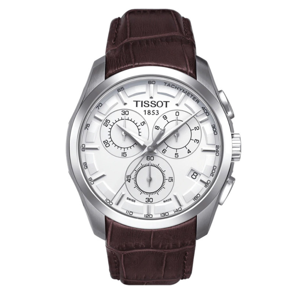 TIS Analog White Dial Brown Leather Strap