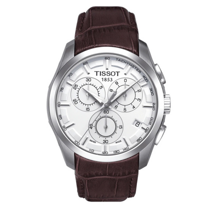 TIS Analog White Dial Brown Leather Strap