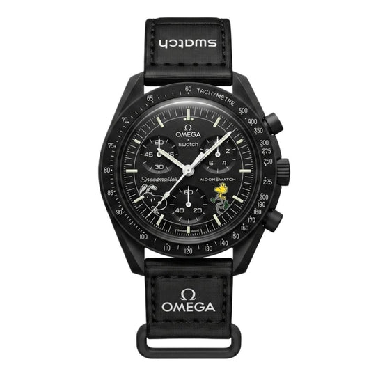 OMG x Swatch MoonSwatch "Mission to the Moonphase" – Snoopy All-Black "New Moon" Edition