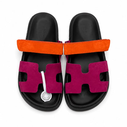 Herm Chypre Sandals in Multicolor Suede with Black Anatomical Sole